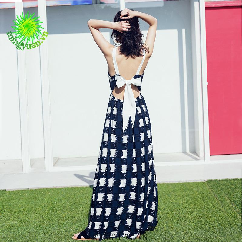 Đầm Dây Nữ Ca Rô Cộc Tay Cổ Tròn Xếp Ly Thời Trang Hàn