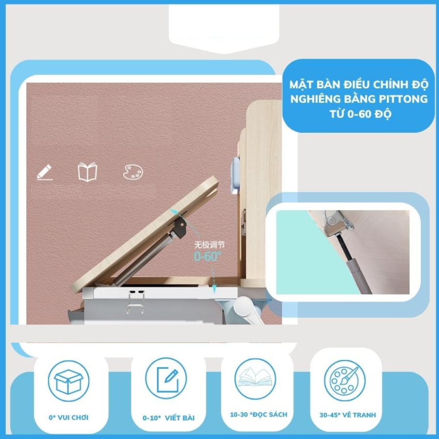 Bàn học cho bé S03 bàn học thông minh có kệ cho học sinh chống gù chống cận