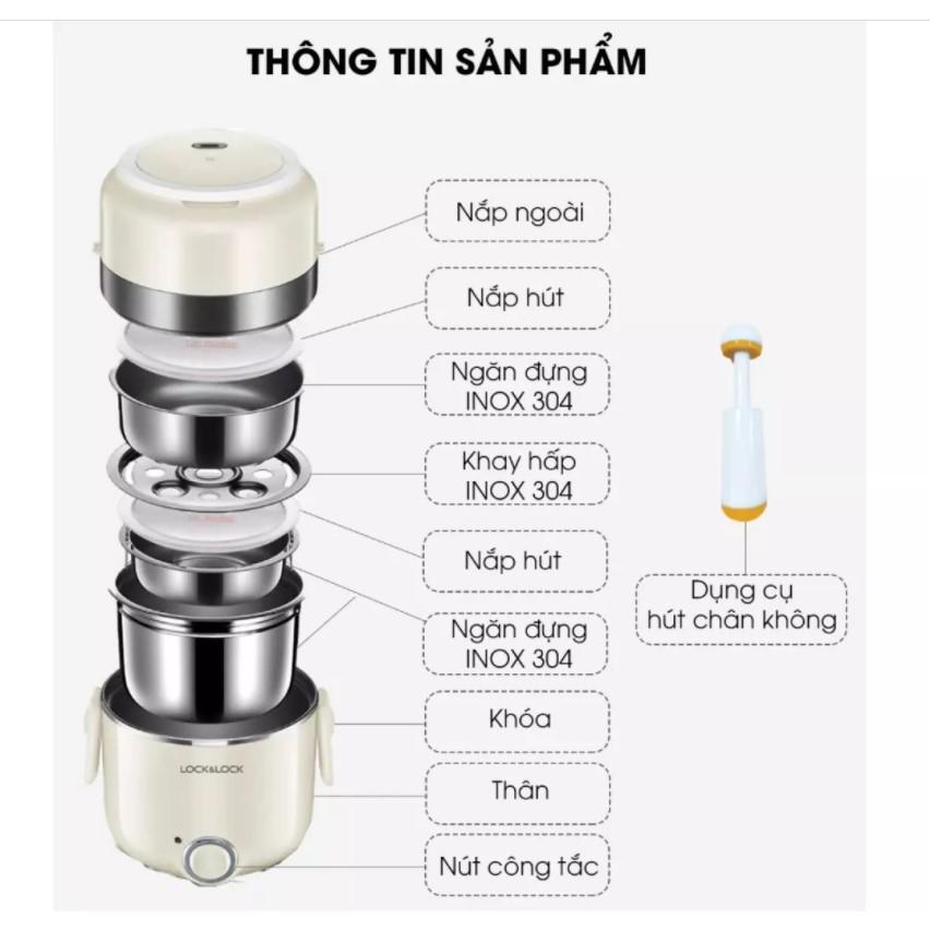 Hộp cơm điện Lock&amp;Lock EJR226IVY 2 Lít - Hàng chính hãng, vỏ chống nước, kèm dụng cụ hút chân không - Hapos