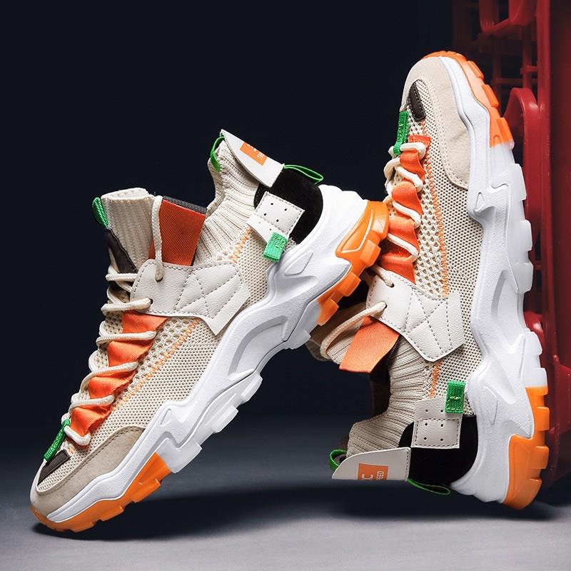 Giày thể thao nam, giày sneaker độn đế nam đế loang cam nổi bật JT001
