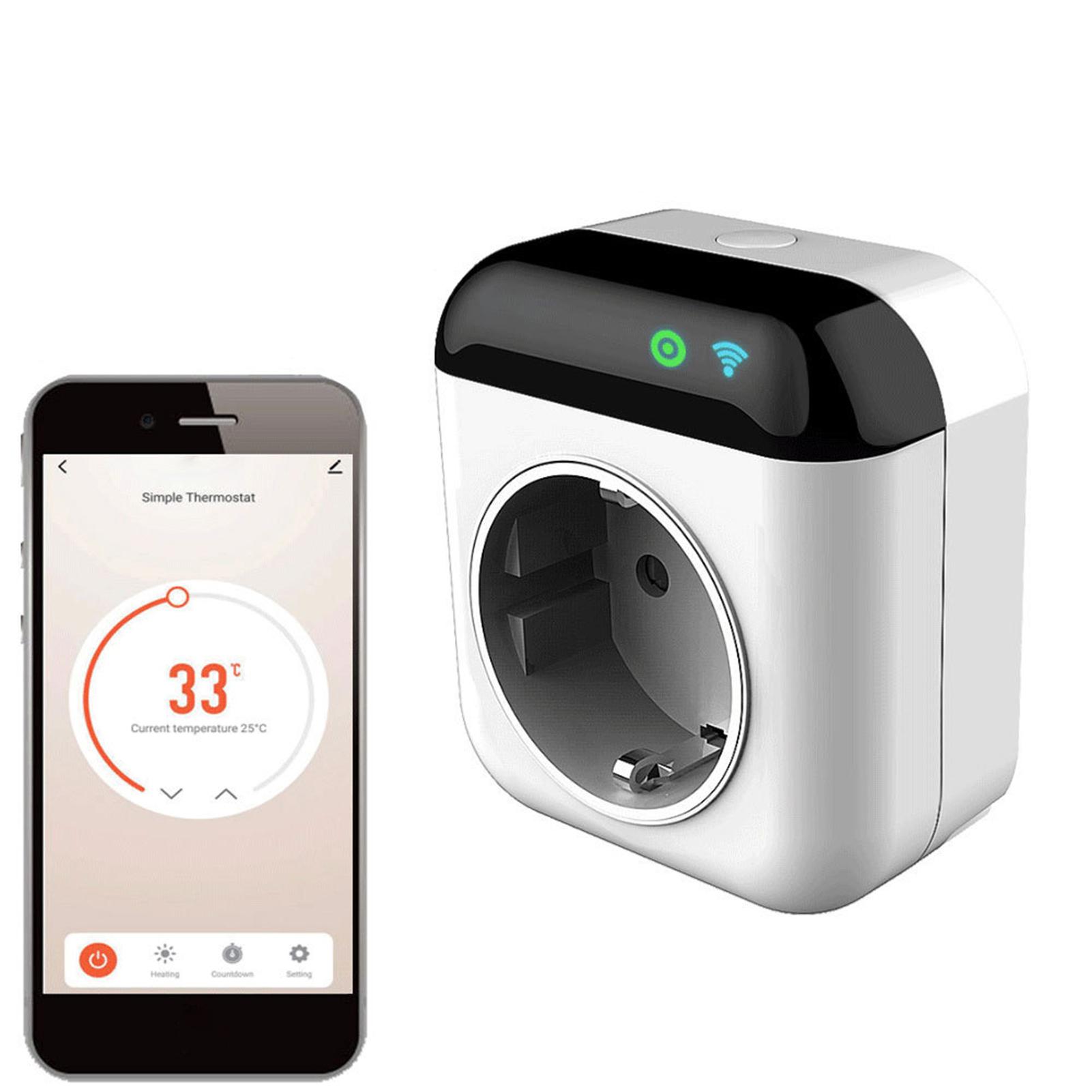 Programmable Smart Wifi Thermostat Plug Outlet Mini Temperature Controller 10A Plug-in Socket APP Control Voice Control Schedule Timer Electric Switch for Heating Cooling Appliances