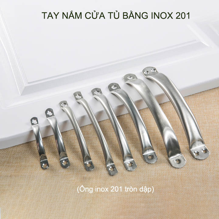 Bộ 5 Tay nắm cánh cửa tủ, ngăn kéo bàn bằng ống inox 201 tròn dập