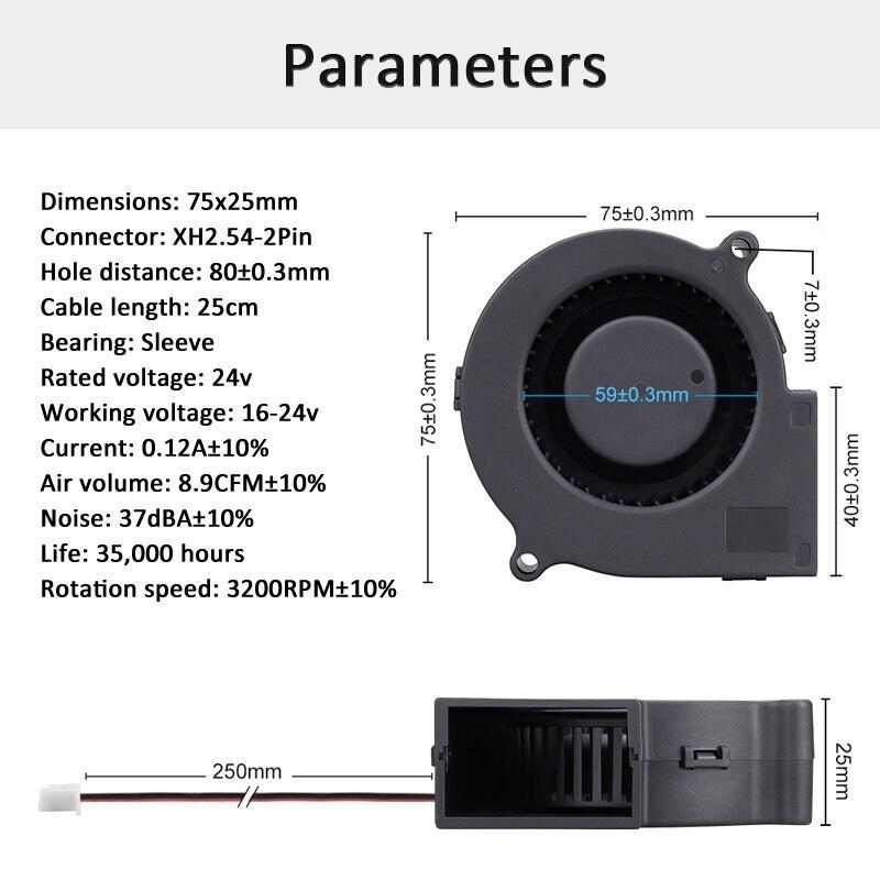Bộ 2 Quạt Tản Nhiệt Không Chổi Than Dc 24v 2pin 7525s 75mm X 25mm 75x25mm Dc 3200rpm