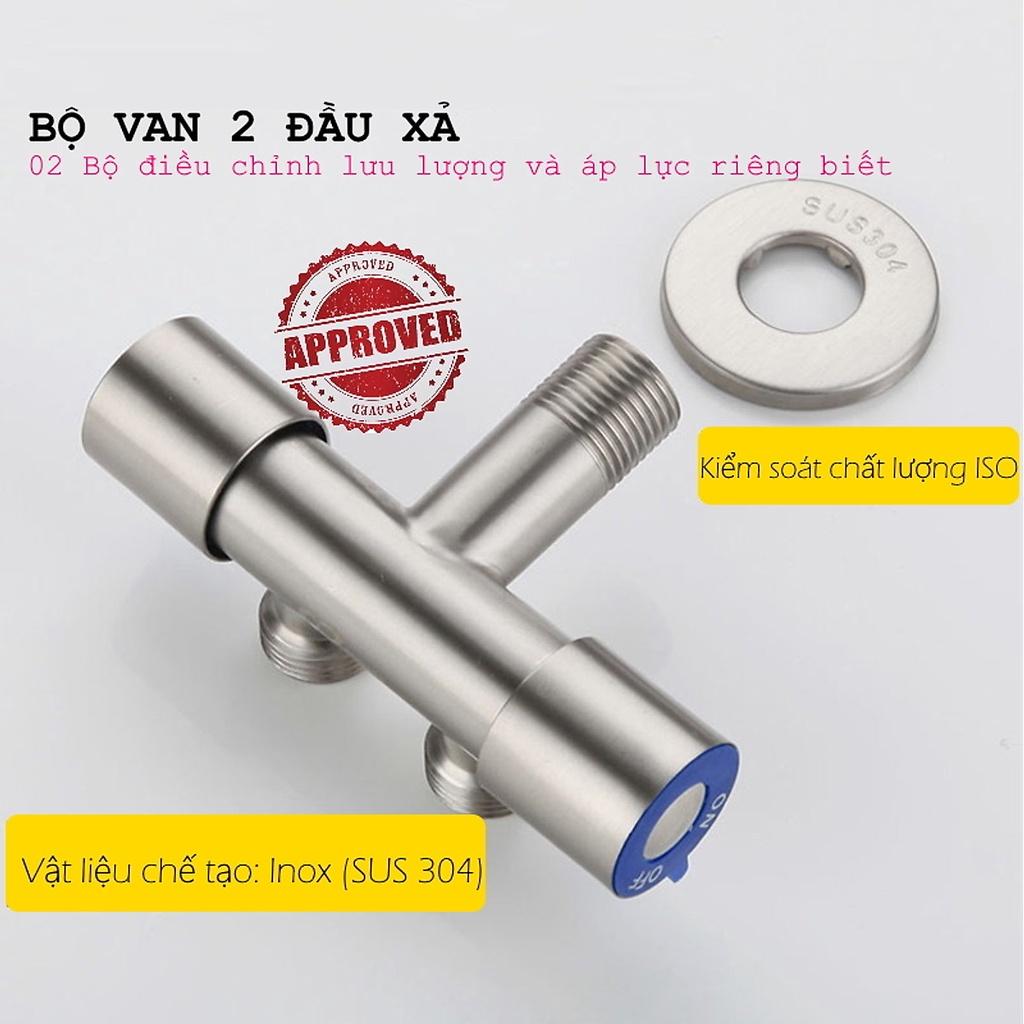 Van nước hai cổng xả inox 304, van chia nước Waternymph, lõi đồng, đóng - xả riêng biệt, chia nước tiện dụng