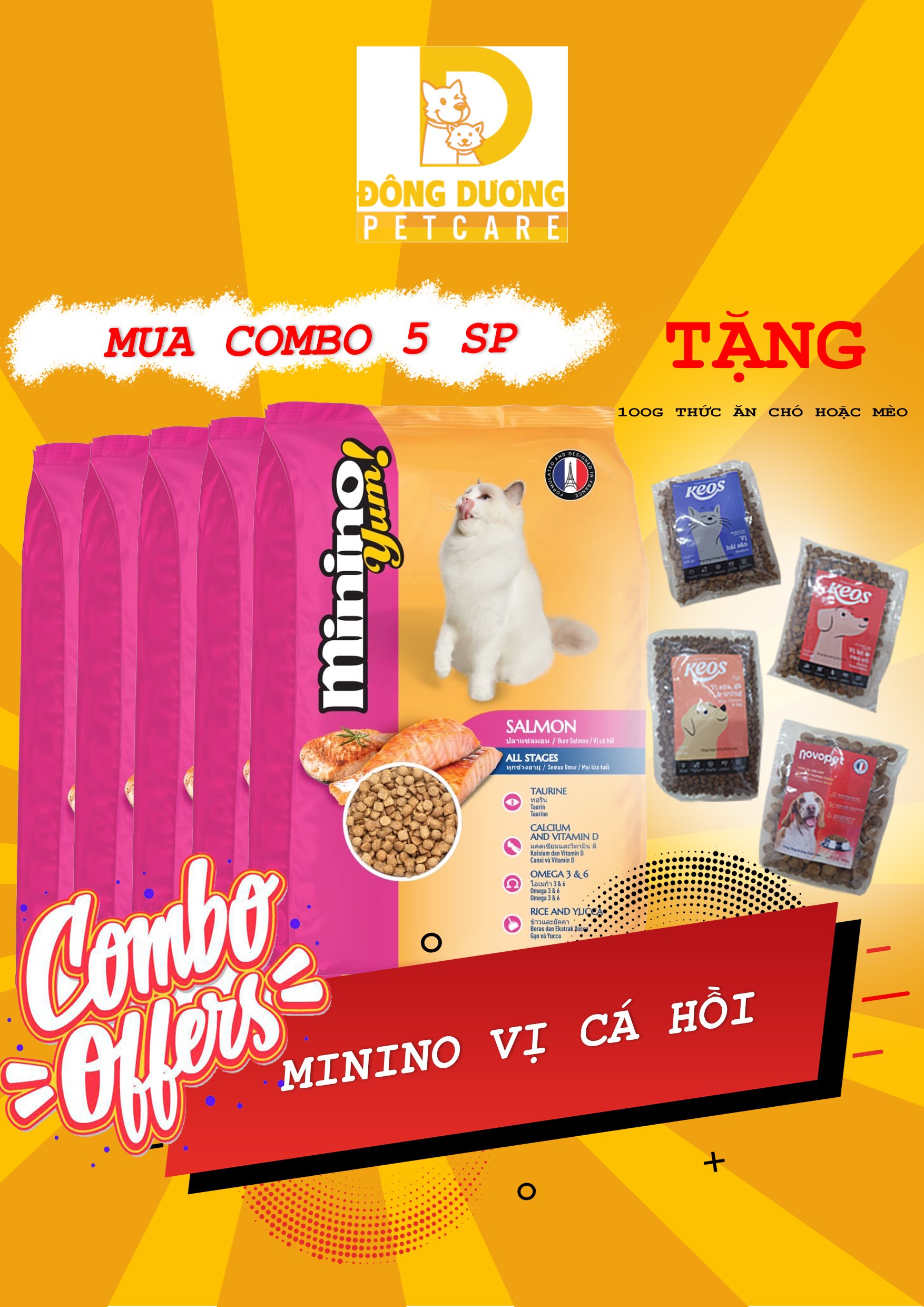 COMBO 5 gói thức ăn mèo Minino Yum Salmon cho mọi lứa tuổi vị cá hồi - Minino Yum Salmon gói 350g