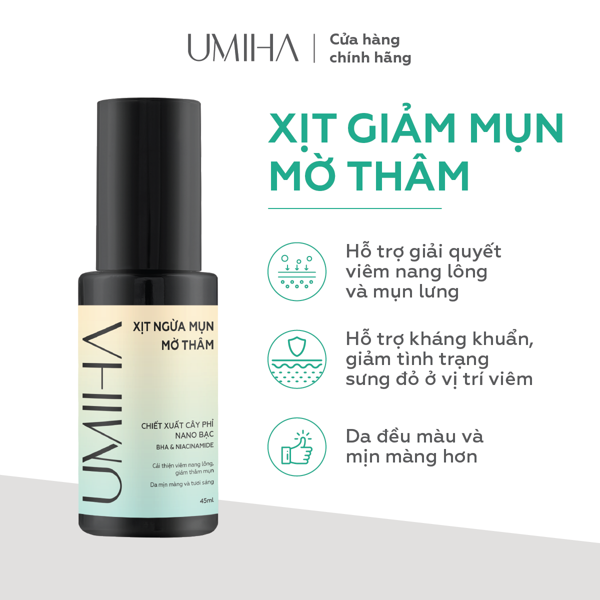 Xịt viêm nang lông viêm lỗ chân lông UMIHA  45ml giảm viêm nang lông, mụn lưng, ngực mông, mờ thâm sáng da