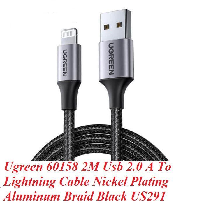 Ugreen UG60158US291TK 2M màu đen cáp Usb ra Lightning mạ nickel đầu nhôm chống nhiễu có chíp MFI chính hãng - HÀNG CHÍNH HÃNG