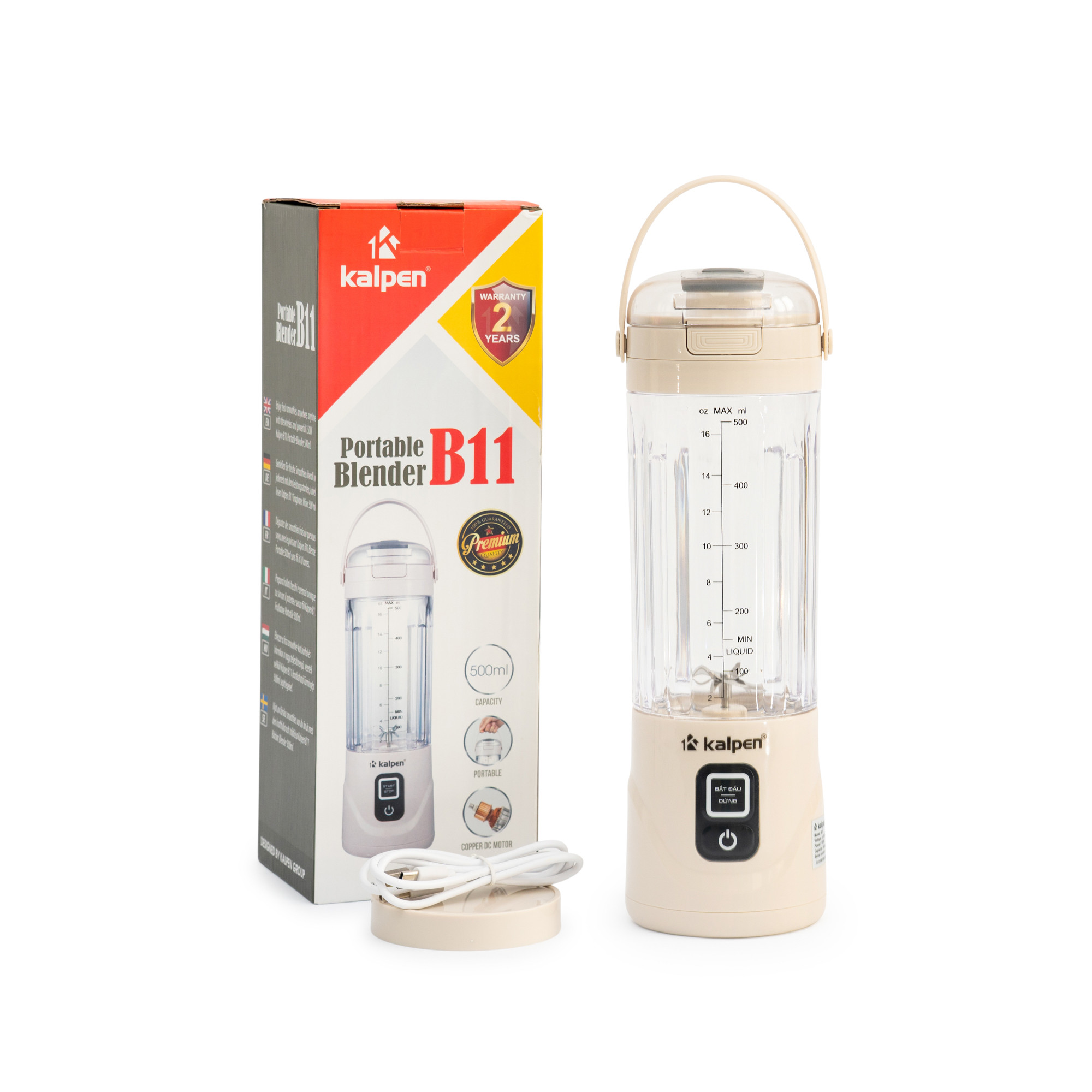 Máy xay sinh tố cầm tay không dây Kalpen B11 công suất 150W dung tích 500ml pin sạc lithium 4000mAh Hàng chính hãng