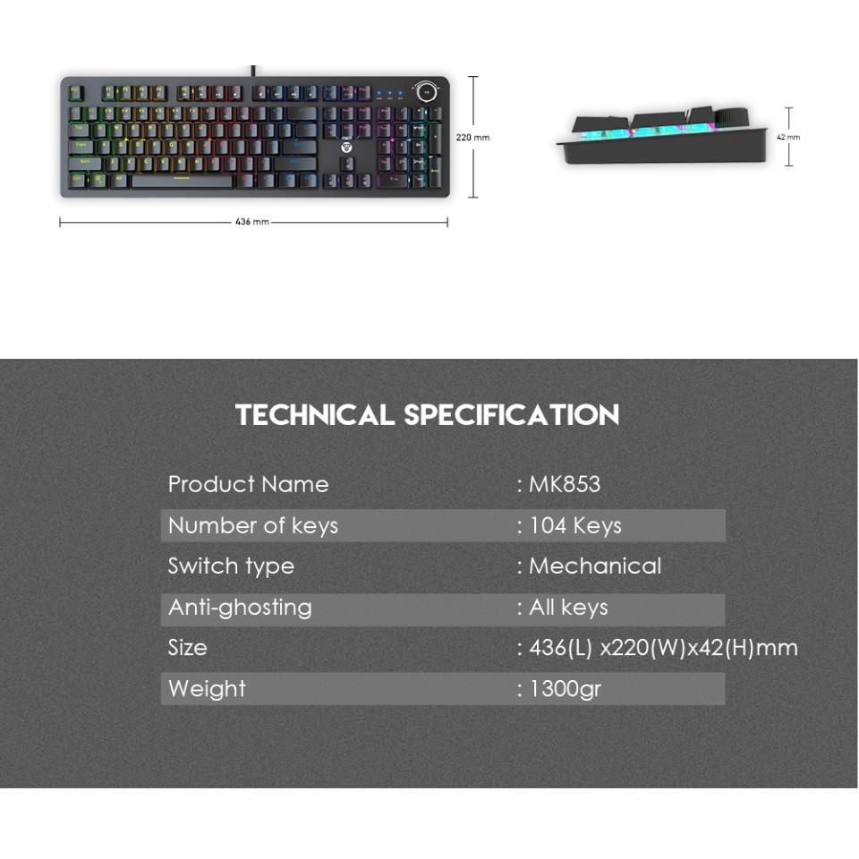 Bàn Phím Cơ Gaming Full-sized Có Dây Fantech MK853 MAXPOWER Outemu Blue/Red Switch LED RGB Gradient Full Anti Ghosting