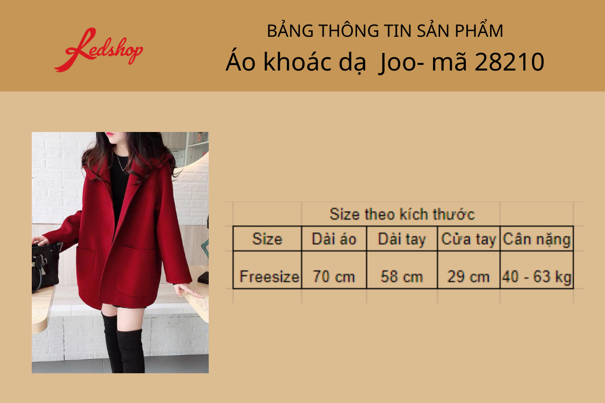 Áo khoác dạ nữ xinh xắn dày dặn phong cách Hàn Quốc Red Shop 28210