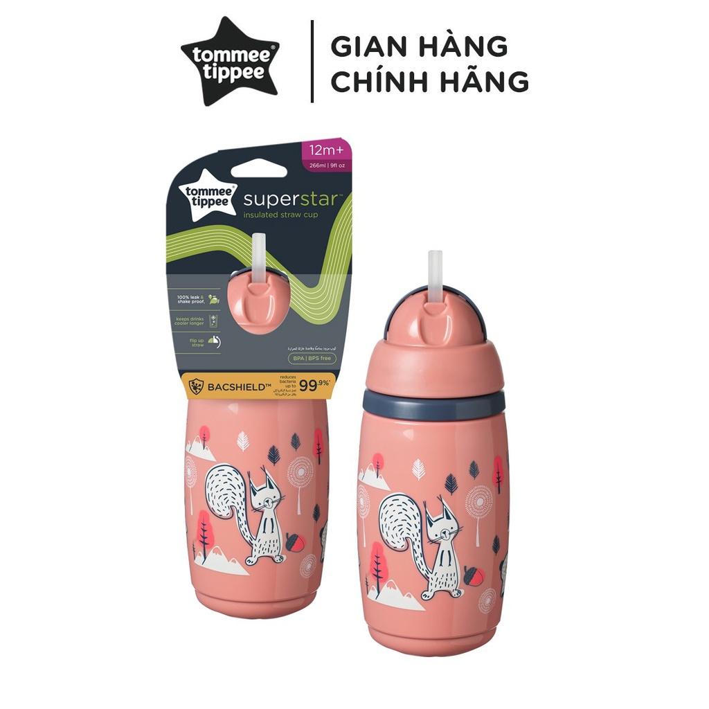 Bình uống nước giữ nhiệt có ống hút kháng khuẩn chống tràn, chống sặc Tommee Tippee SuperStar, 266ml, cho bé từ 12 tháng – Hồng