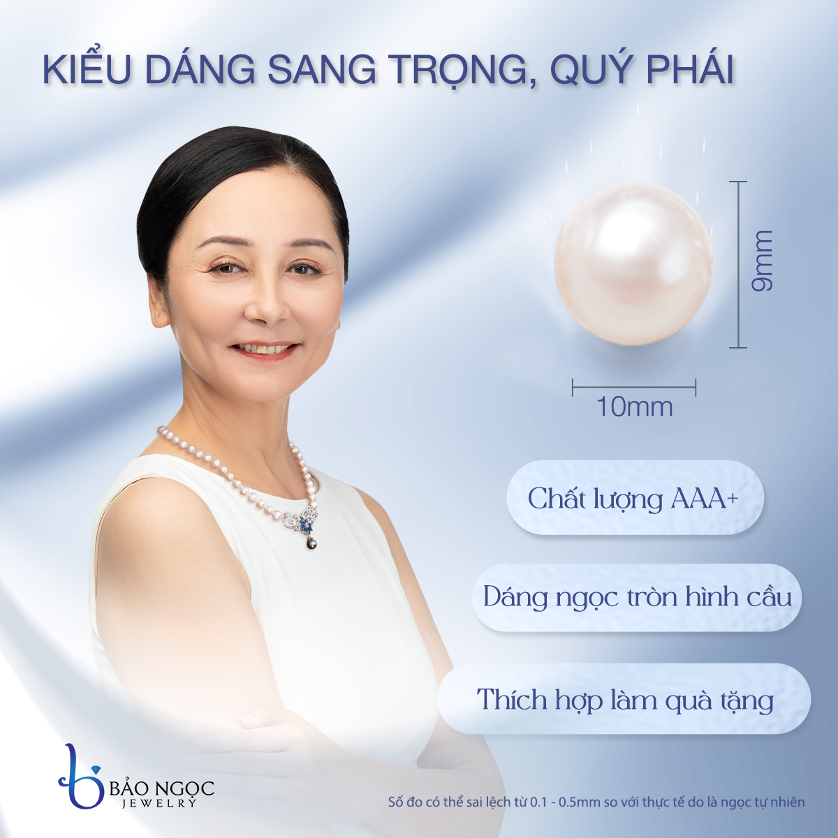 Chuỗi Ngọc Trai, Vòng Cổ Ngọc Trai Nước Ngọt Tự Nhiên Nữ Hoàng Sắc Đẹp, Vòng Ngọc Trai Nước Ngọt Hạt Tròn 10ly - DB1825 - Bảo Ngọc Jewelry