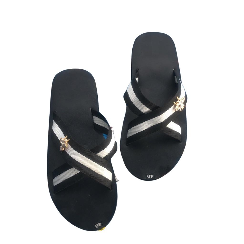 dép quai chéo dù nam nữ sandal đồng nai ( đế đen quai dù trắng đen ) size từ 35 nữ đến 43 nam