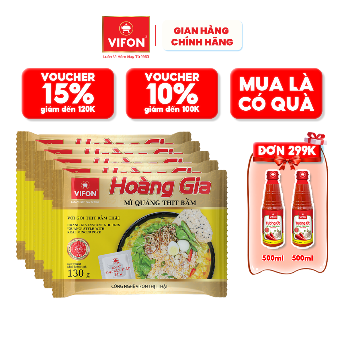 Thùng 18 gói Mì Quảng Thịt Bằm Hoàng Gia VIFON 130gr/gói