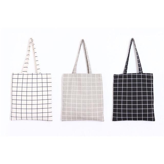  TÚI TOTE VẢI CANVAS CARO BASIC HOTTREND STYLE HÀN  QUỐC LOẠI 1 MỀM MỊN