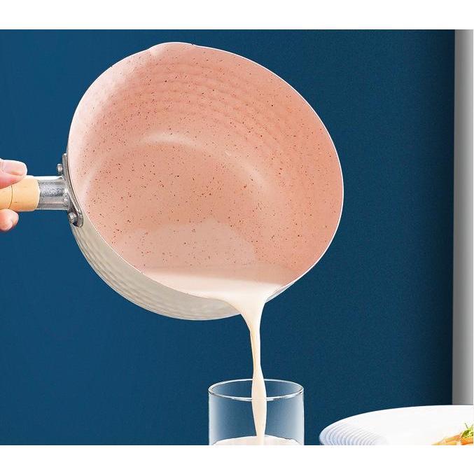 Chảo Chống Dính Caramic Đáy Lòng Sâu Size 18cm Tay Cầm Cán Gỗ