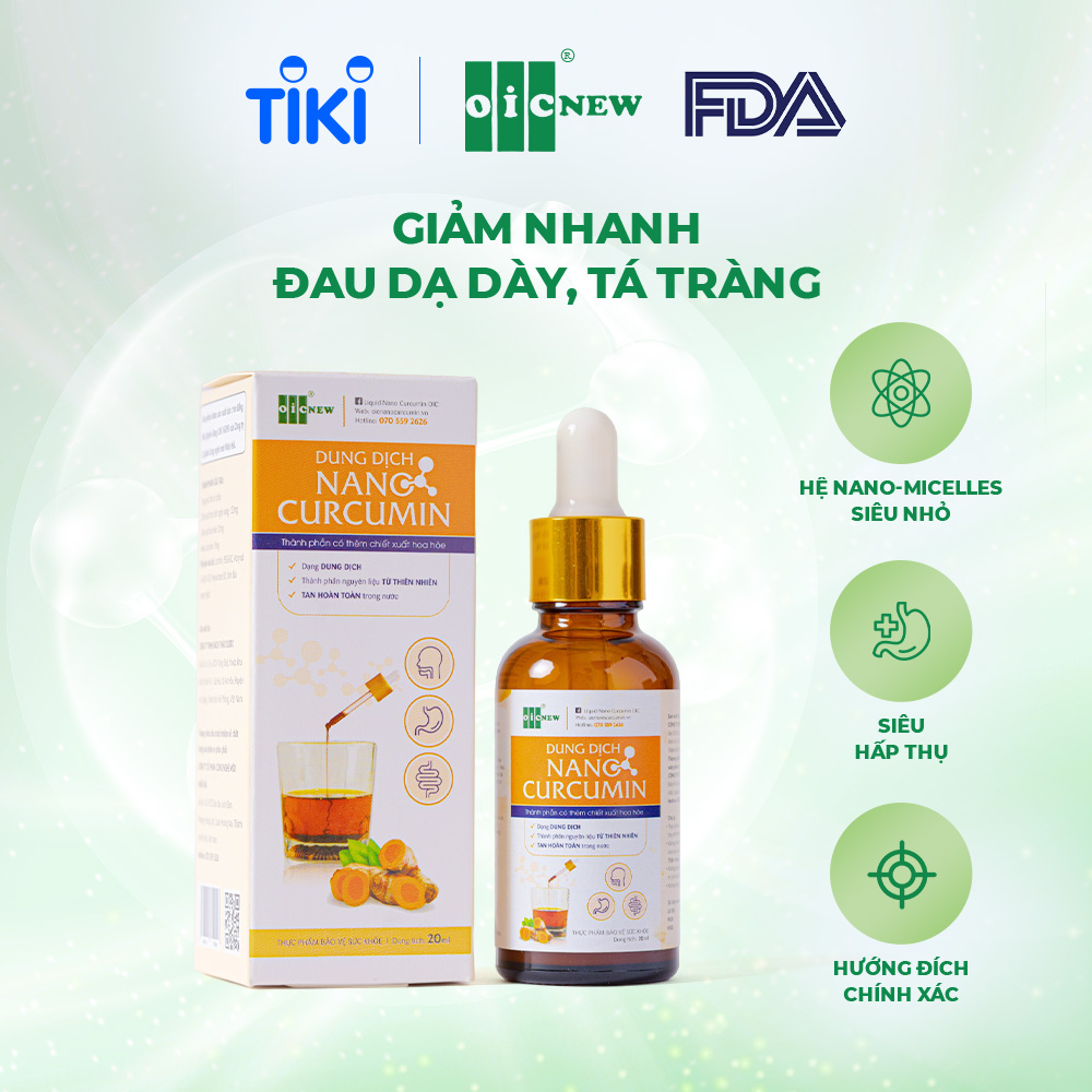 Dung Dịch Nano Curcumin OIC New Tinh Chất Nghệ Giảm Đau Dạ Dày Tức Thì Lọ 20ml