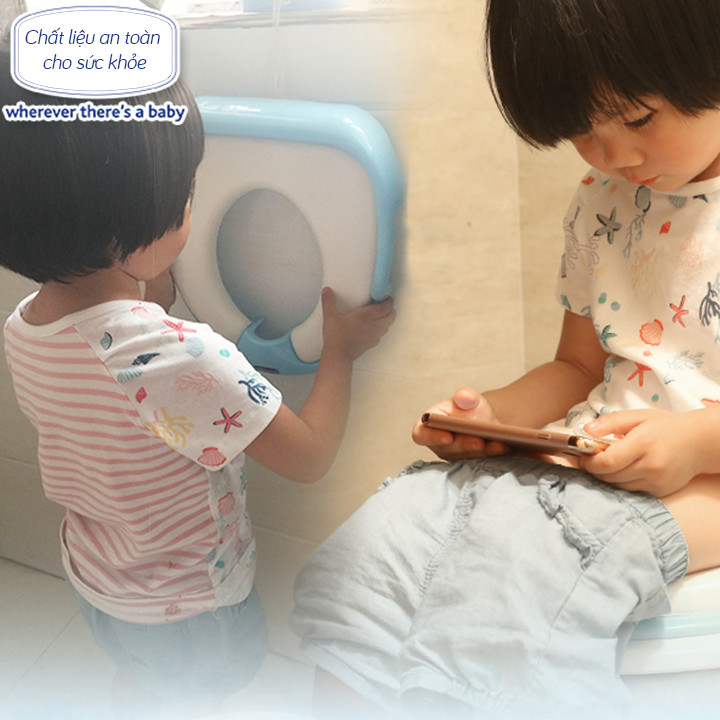 Bệ ngồi toilet cho bé - Bệ đi vệ sinh cho bé - Bệ thu nhỏ bồn cầu cho bé - Bệ lót thủ nhỏ bồn cầu có tay vịn