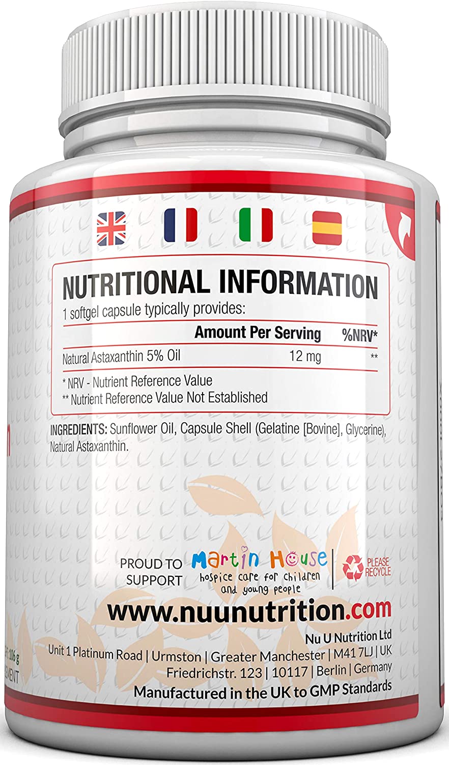 Natural Astaxanthin 12mg Nu U Nutrition (180 Viên) - Không Lo Lão Hóa