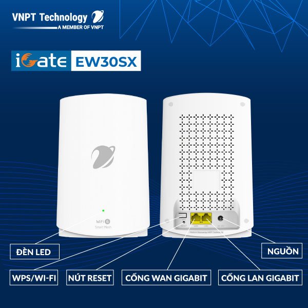 Bộ phát Router Wifi VNPT Technology iGate Ew30SX Wifi 6 chuẩn AX tốc độ cao 3000Mbps hàng chính hãng