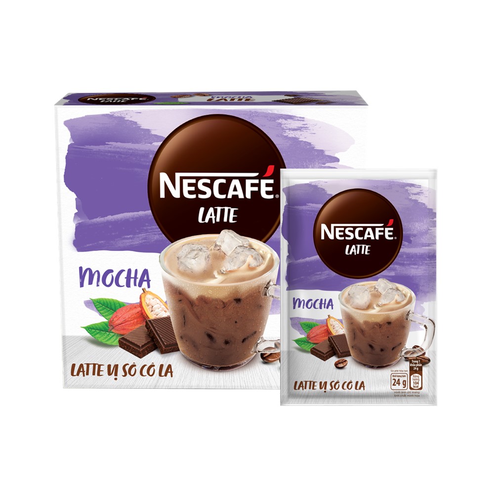 Combo 3 hộp cà phê hòa tan Nescafé Latte vị sô cô la (Hộp 10 gói x 24g) - [Tặng bộ 3 ly thủy tinh]