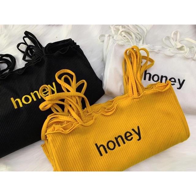 Áo 2 dây thêu chữ honey chất thun gân