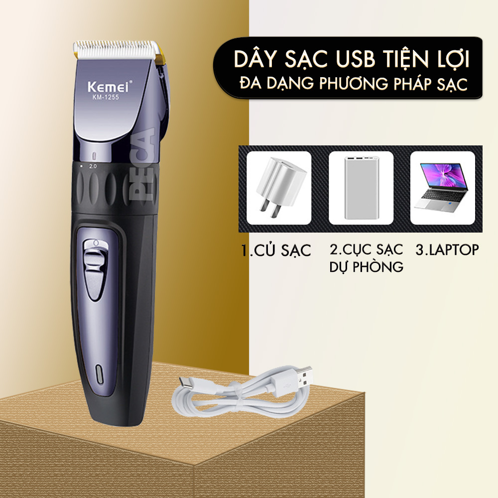 Tông đơ cắt tóc không dây Kemei KM-1255 dùng cho cá nhân và gia đình - Hàng chính hãng