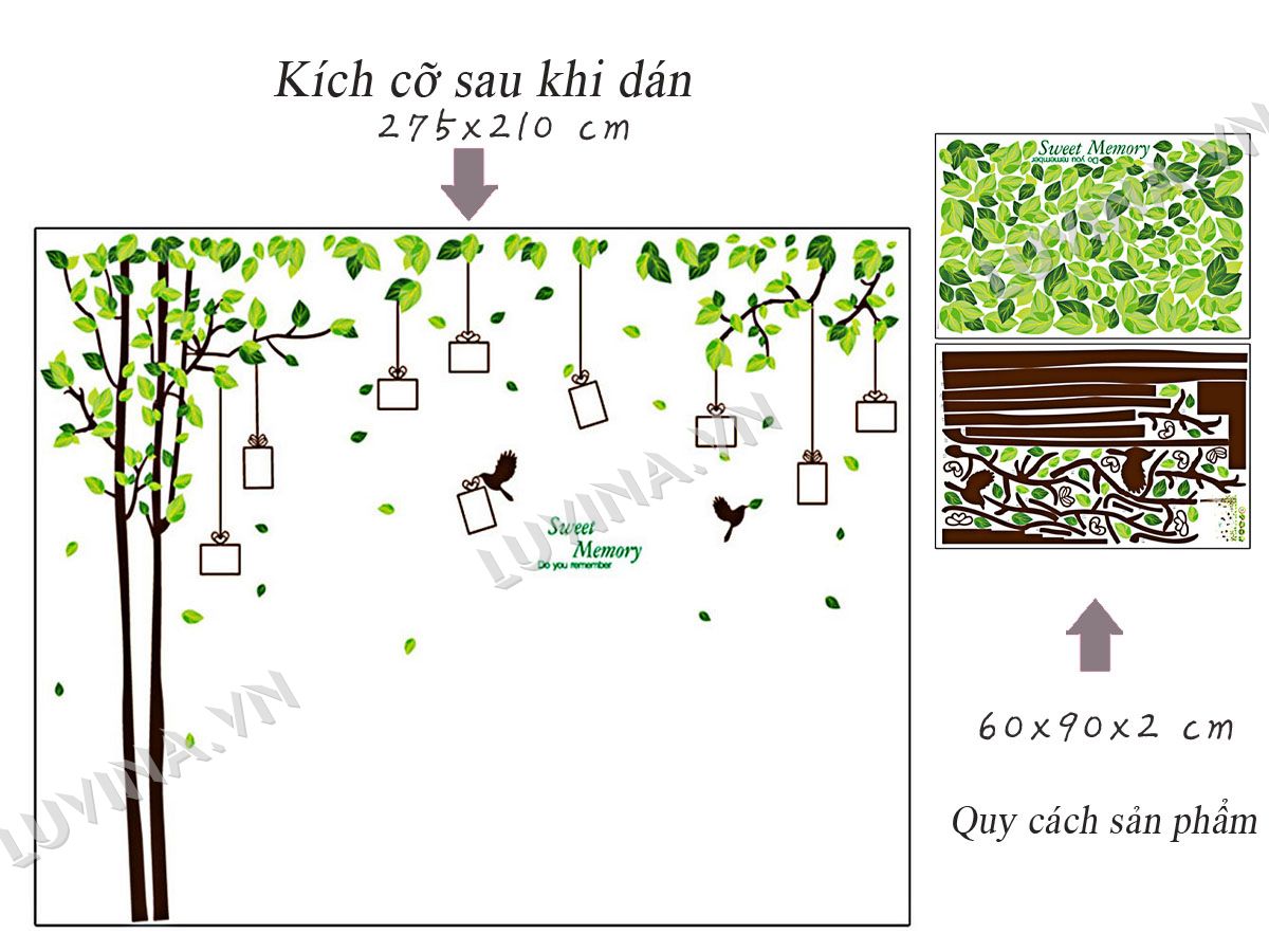 Decal dán tường Cây photo xanh và Cửa sổ xanh - HP372