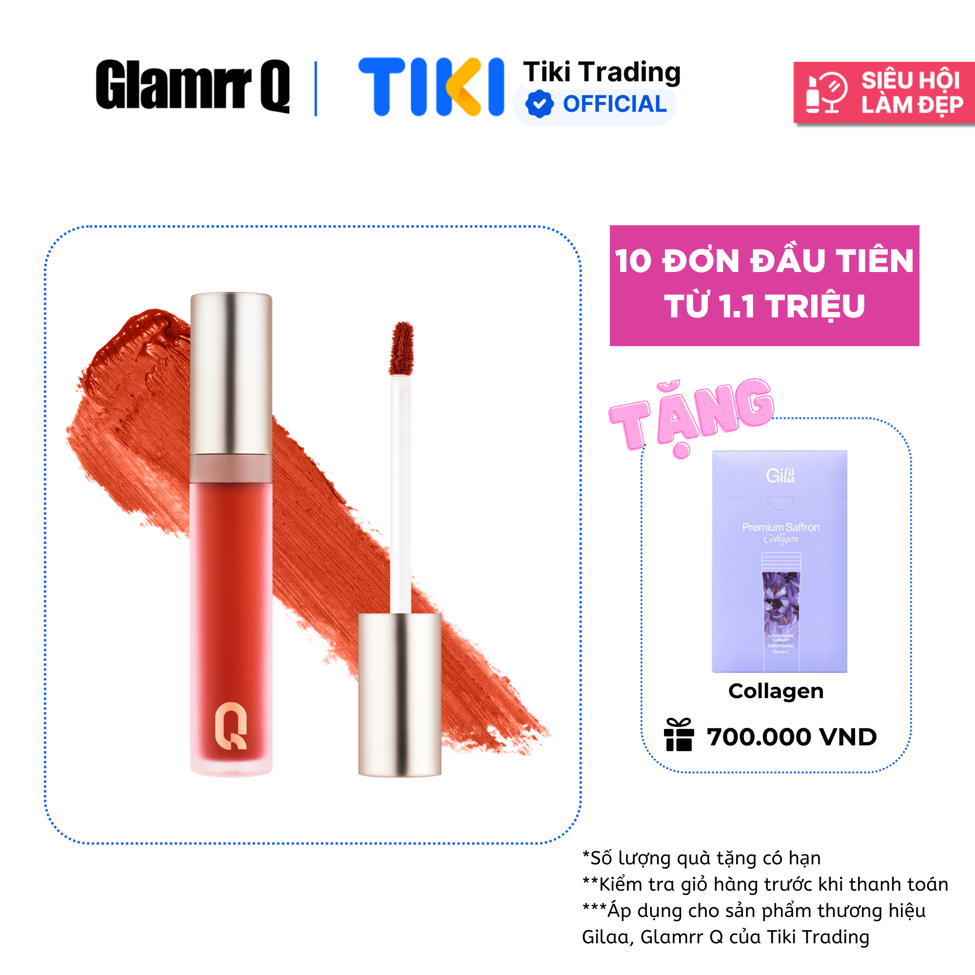 Son kem lì nhiều dưỡng GLAMRR Q LONG WEAR LIP CREAM 5g by Gilaa