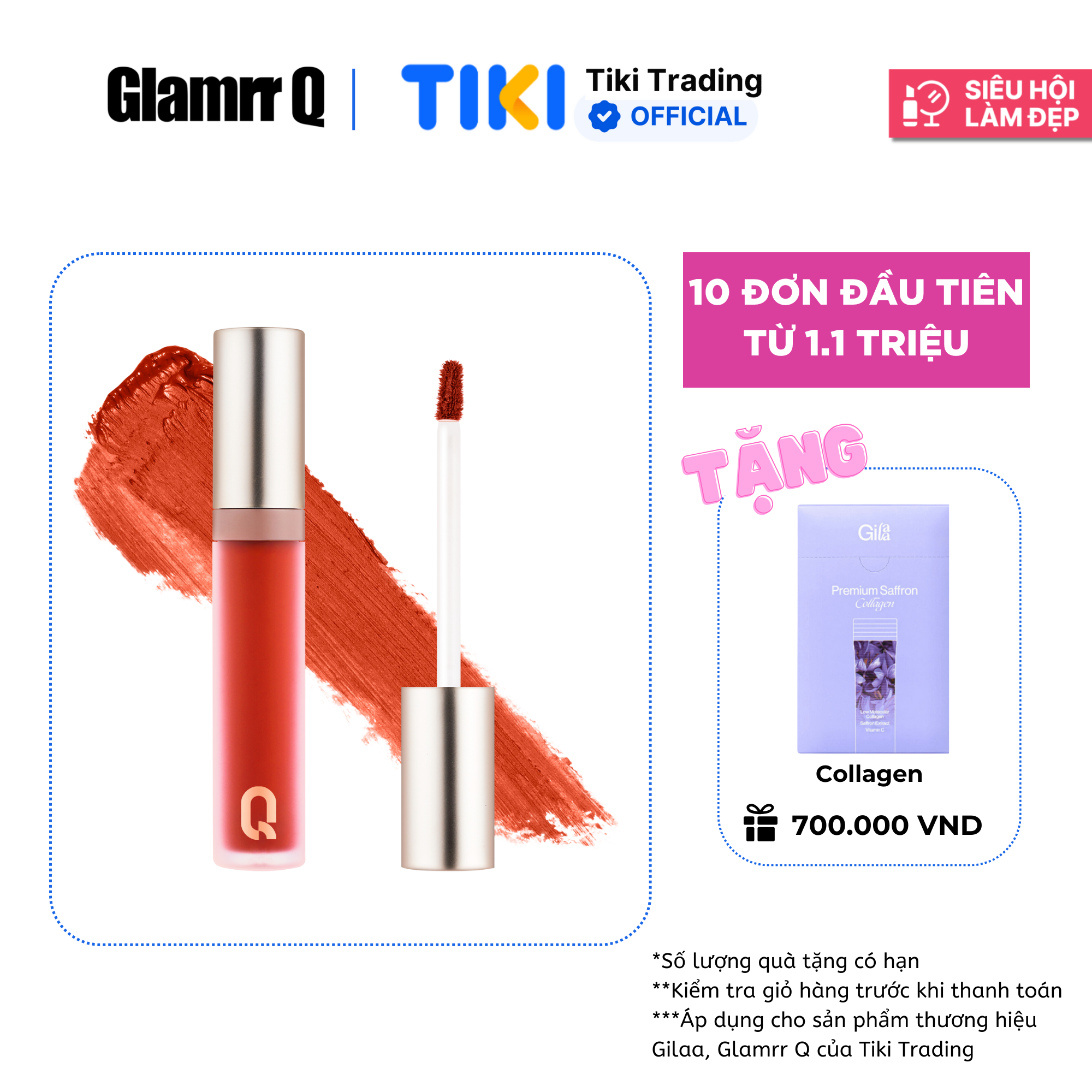 [Freeship10k đơn 249k] Son kem lì nhiều dưỡng GLAMRR Q LONG WEAR LIP CREAM 5g by Gilaa