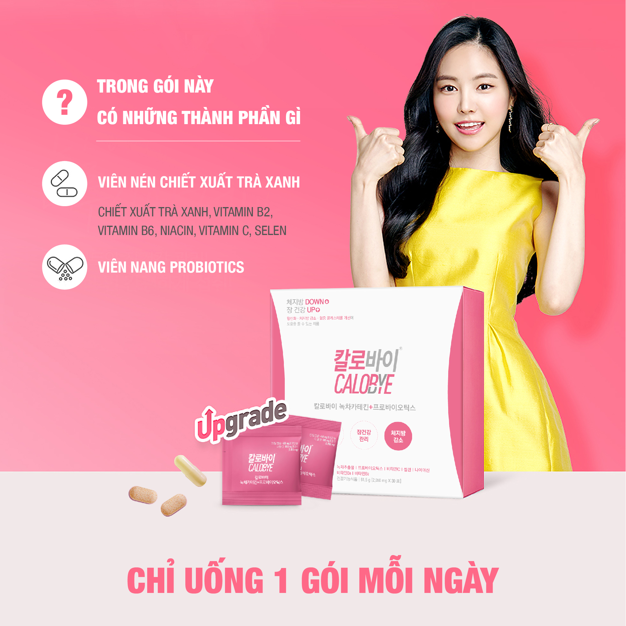 Viên Uống Tiêu Mỡ Cơ Thể Calobye Catechin Trà Xanh + Probiotics (Hộp 30 Gói x 30 Ngày)