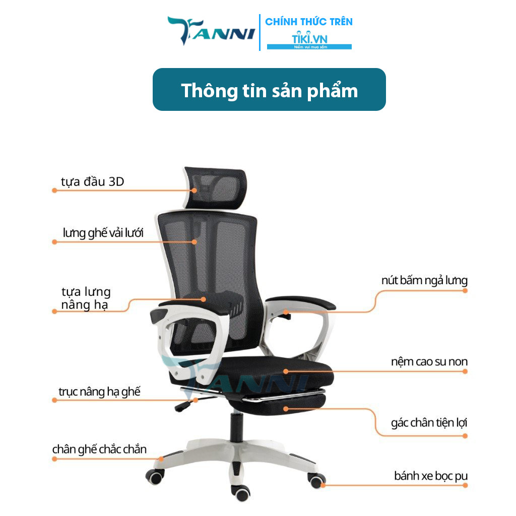 Ghế Xoay Văn Phòng Công Thái Học Ergonomic Có Gác Chân Và Ngả Lưng Sâu Premium G1 , Ghế Xoay Gaming Cao Cấp Nhập Khẩu