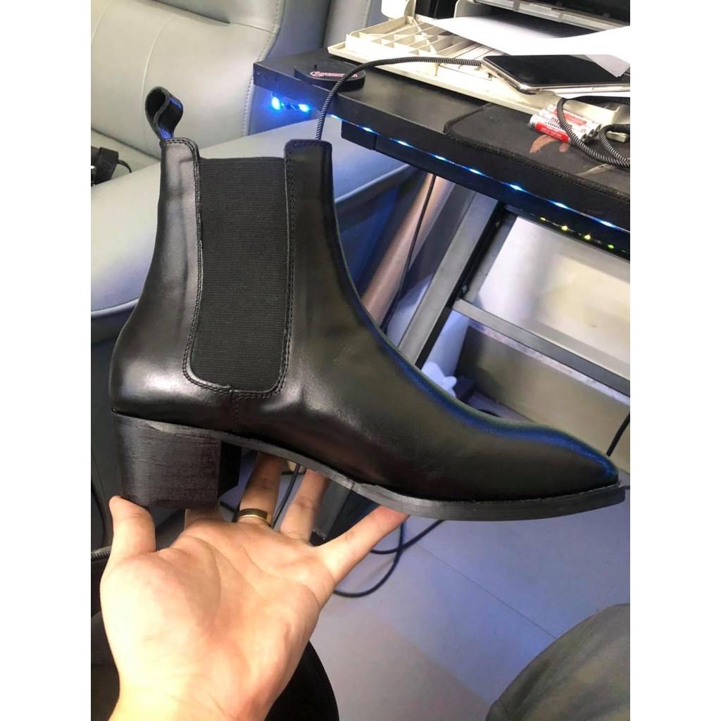 (cao cấp) 4cm Heels Chelsea Boots Classic đế gỗ, giày bốt nam