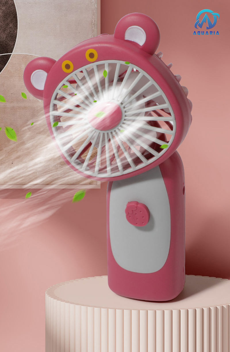 Quạt Cầm Tay Mini, Quạt Sạc Tích Điện Gấu Dâu Lotso Màu Hồng Xinh Xắn, Dễ Thương Tránh Nóng Mùa Hè (Kèm Dây Sạc USB)