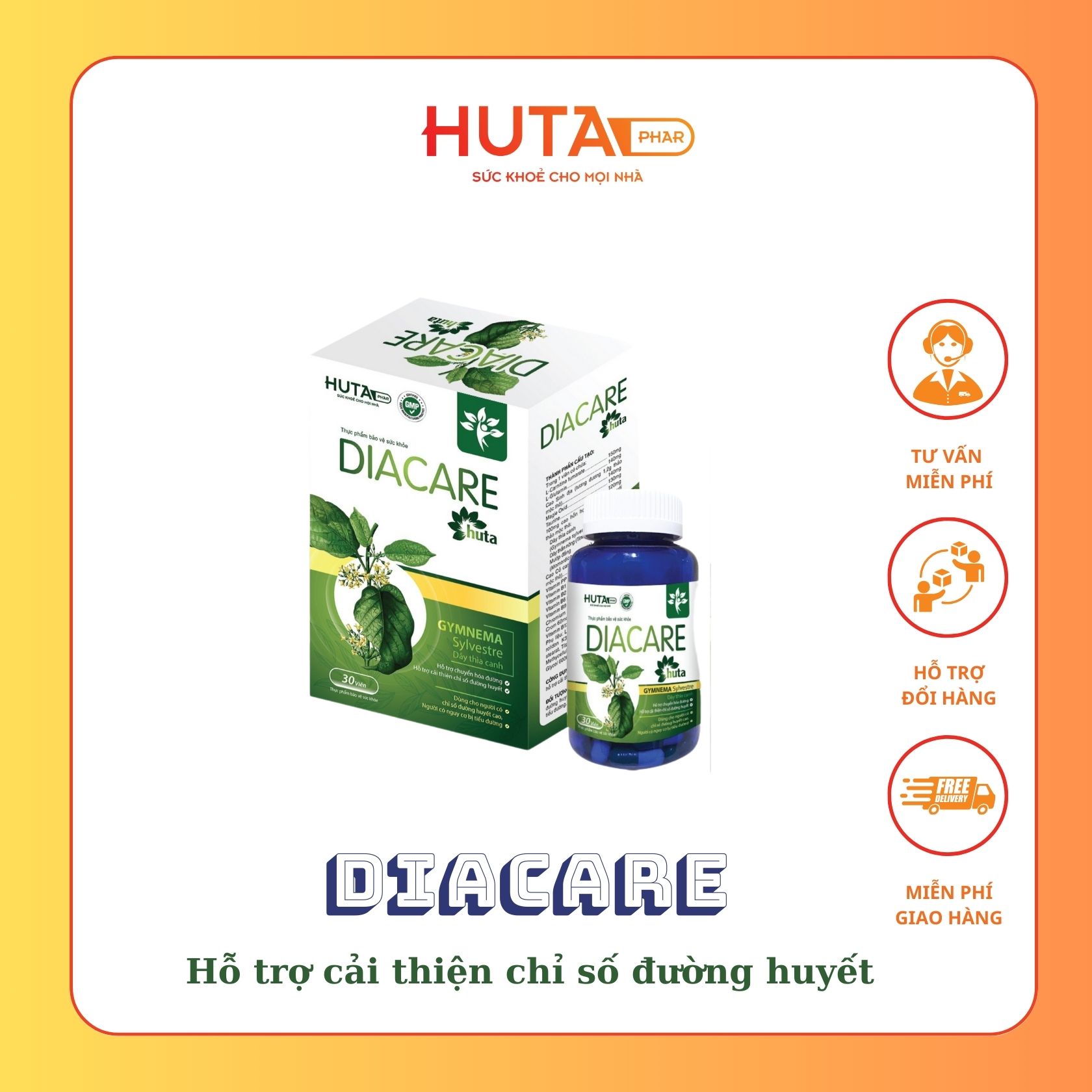 DIACARE HUTA - Hỗ trợ đường huyết, cải thiện chỉ số đường huyết