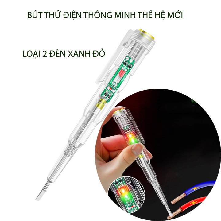 Bút thử điện thông minh thế hệ mới, loại 2 đèn xanh đỏ, kiểm tra dây điện đứt ngầm, đo thông mạch