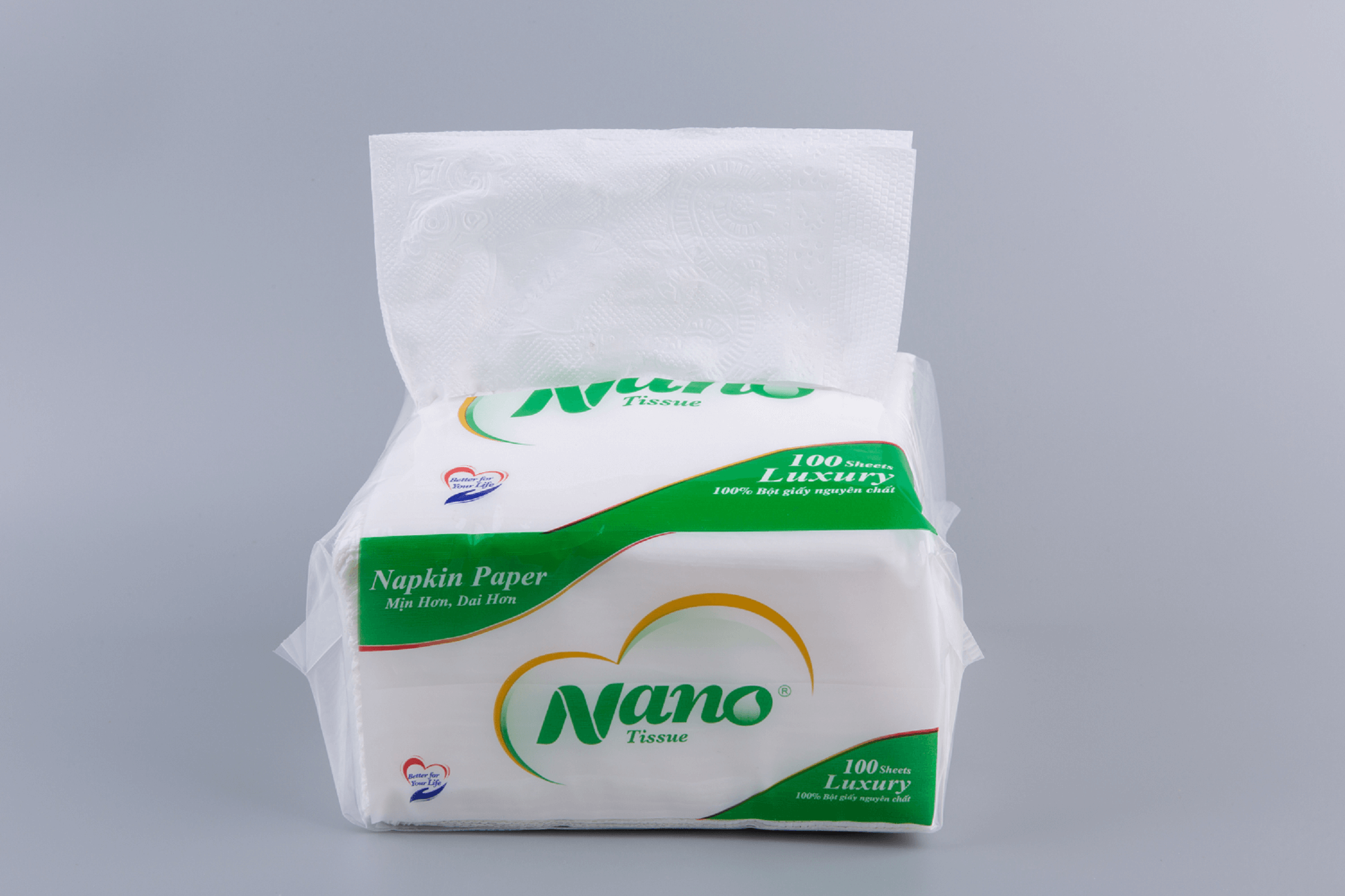 [Mua 12 tặng 2] Khăn giấy rút lụa Nano Napkin 100 tờ, Giấy ăn khô vuông siêu dai cao cấp mềm dai an toàn - Nano Tissue