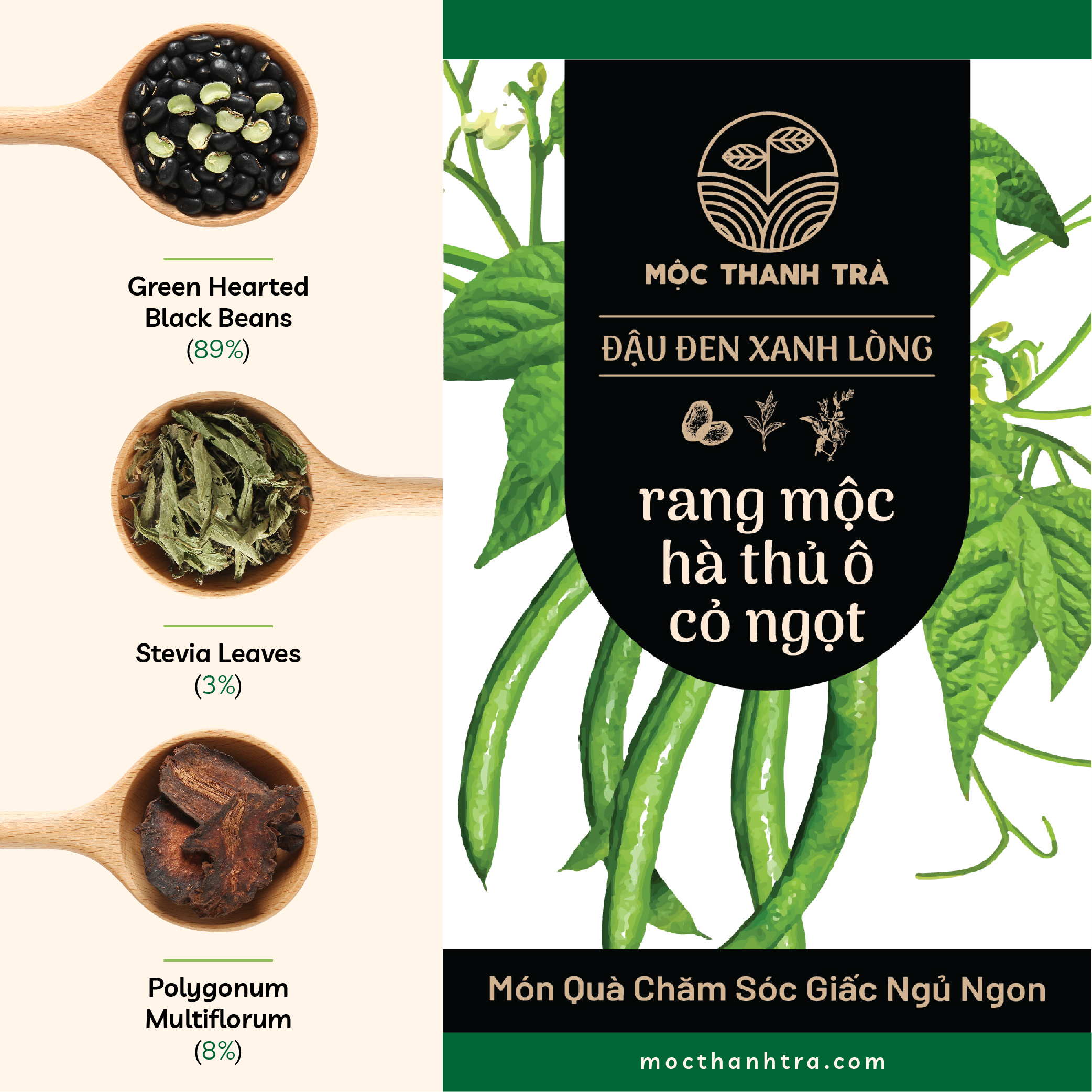 Đậu đen xanh lòng Rang Mộc - Cỏ Ngọt - Hà Thủ Ô 1KG - Mộc Thanh Trà