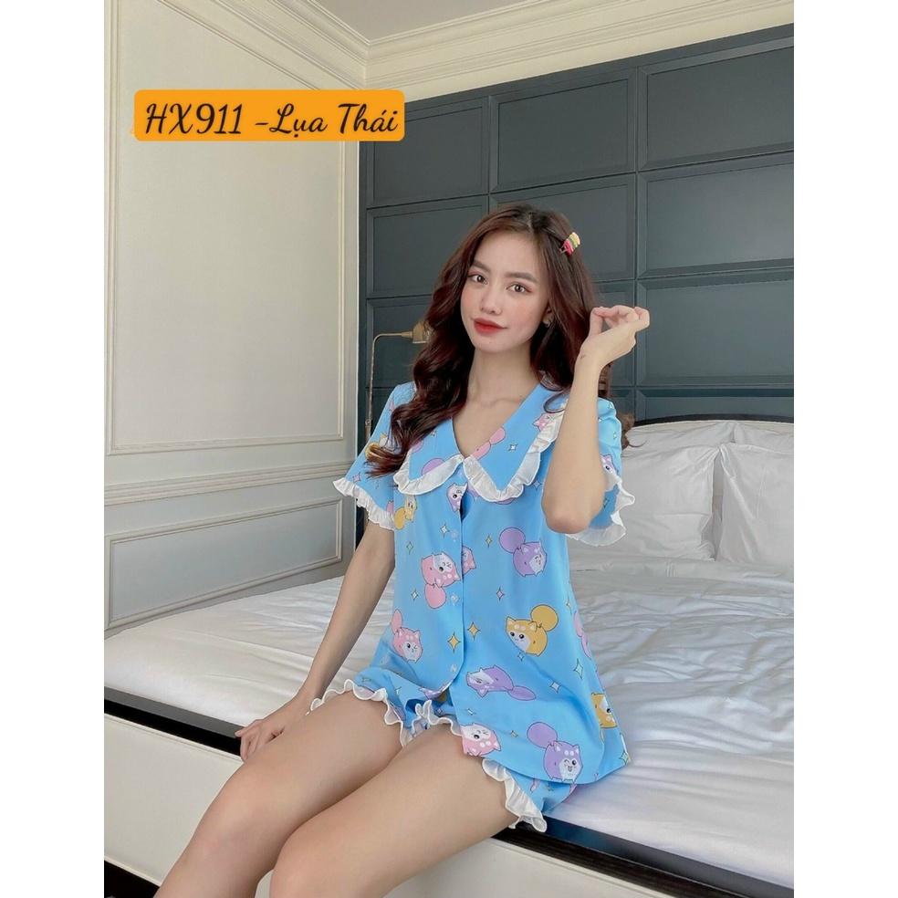 Đồ Bộ Nữ Mặc Nhà Pijama Tiểu Thư Quần Đùi Lụa Thái