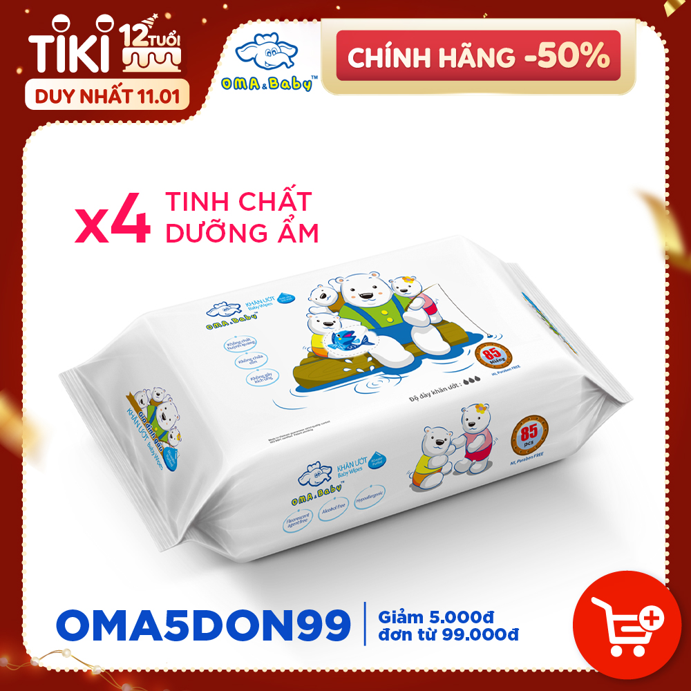 Combo thùng mini 2 hộp khăn vải khô đa năng cho bé và 5 Gói Khăn ướt làm sạch tinh khiết dành cho bé Oma&Baby với công thức Chlorhexidine Digluconate kháng khuẩn an toàn, dịu nhẹ trong khăn ( 85 tờ*3 + 25 tờ*2)