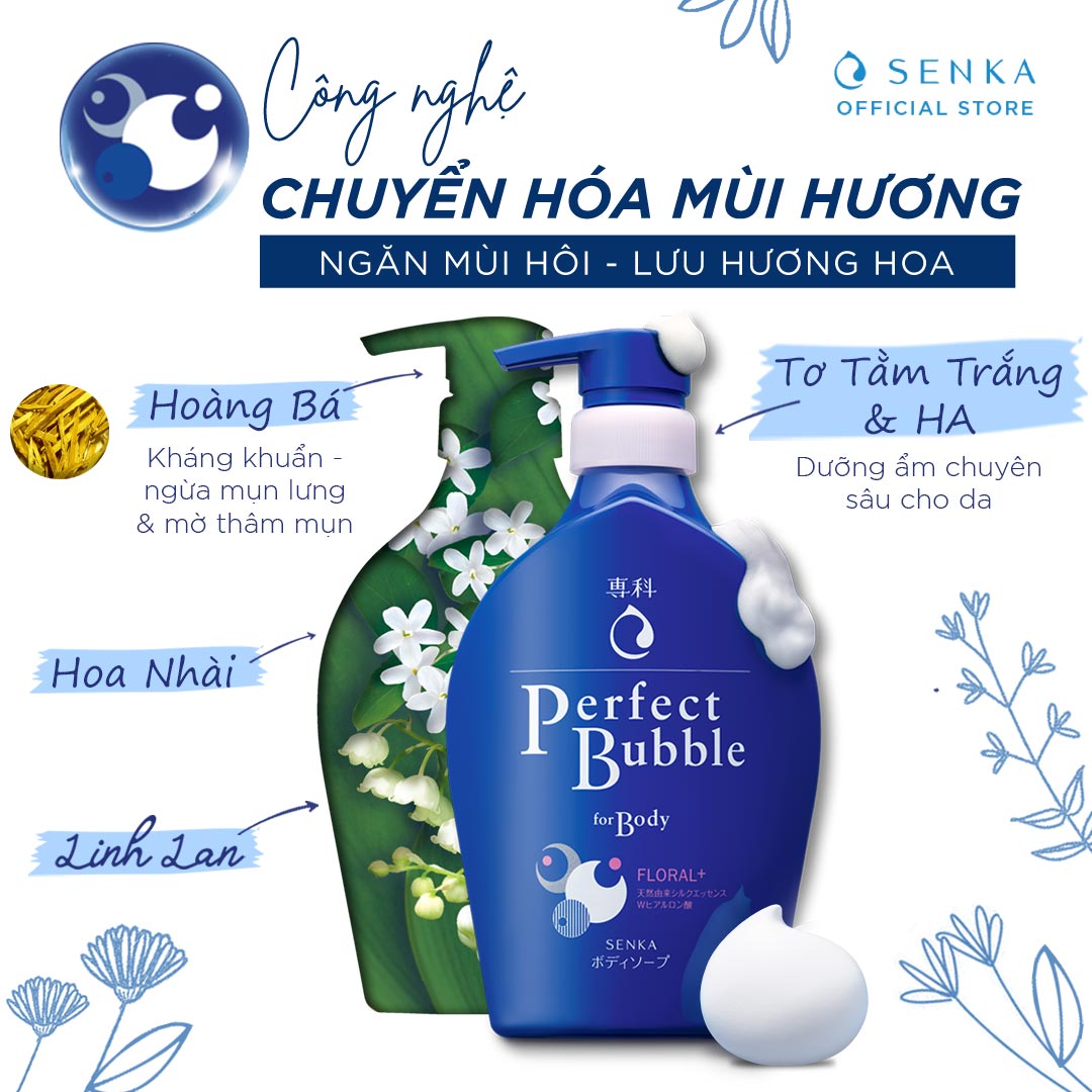 Sữa tắm dưỡng ẩm hương hoa tươi mát Senka Perfect Bubble for Body Floral Plus 500ml