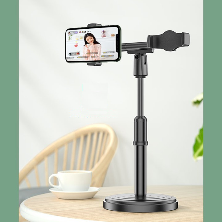 Giá Đỡ 2 Điện Thoại Livestream DK-098 Đế tròn Để Bàn