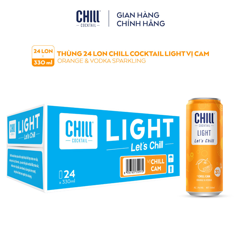 Thùng 24 lon Chill Cocktail Light vị Cam 330ml/lon