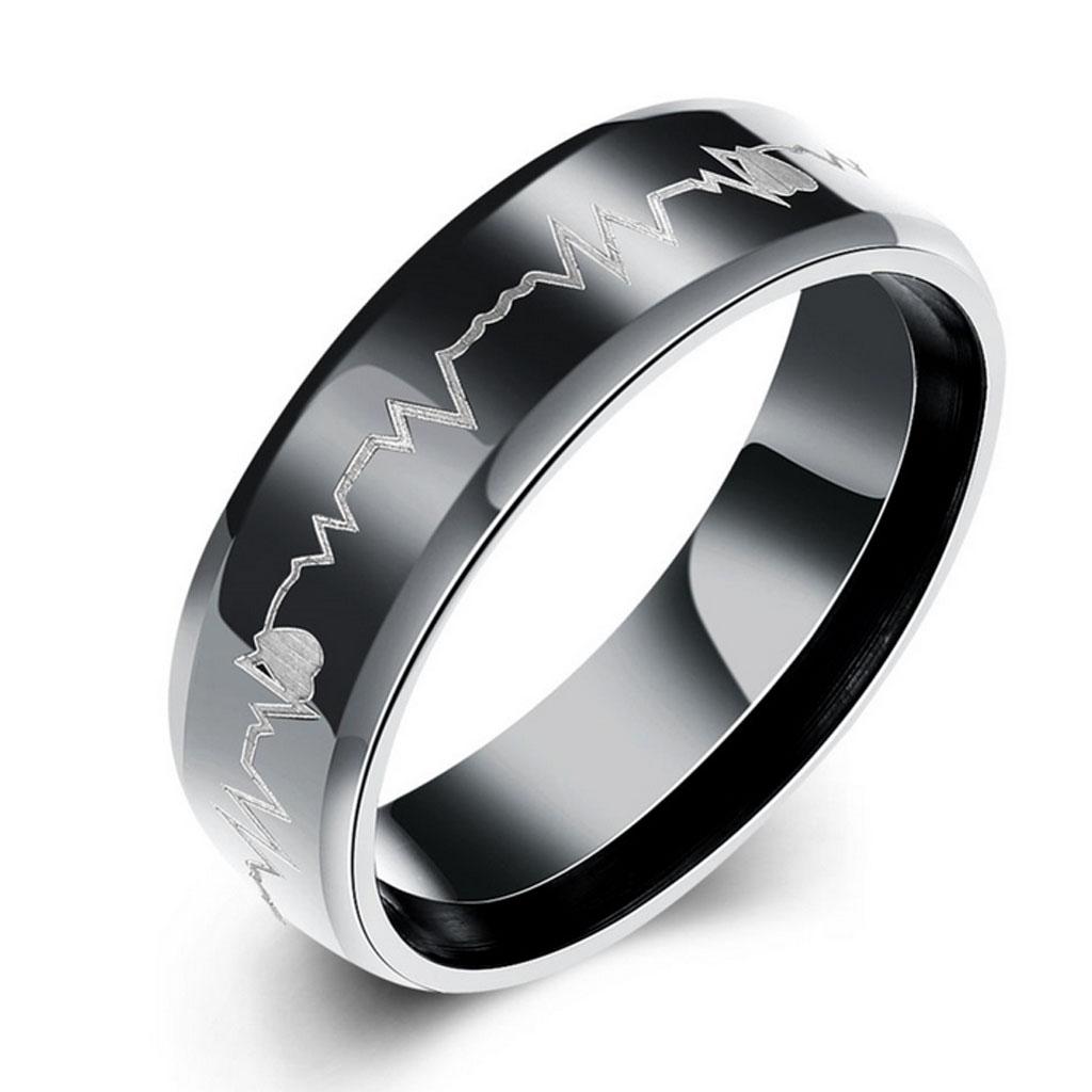 Stainless Steel Heartbeat Wedding Band Engraved Love US 7