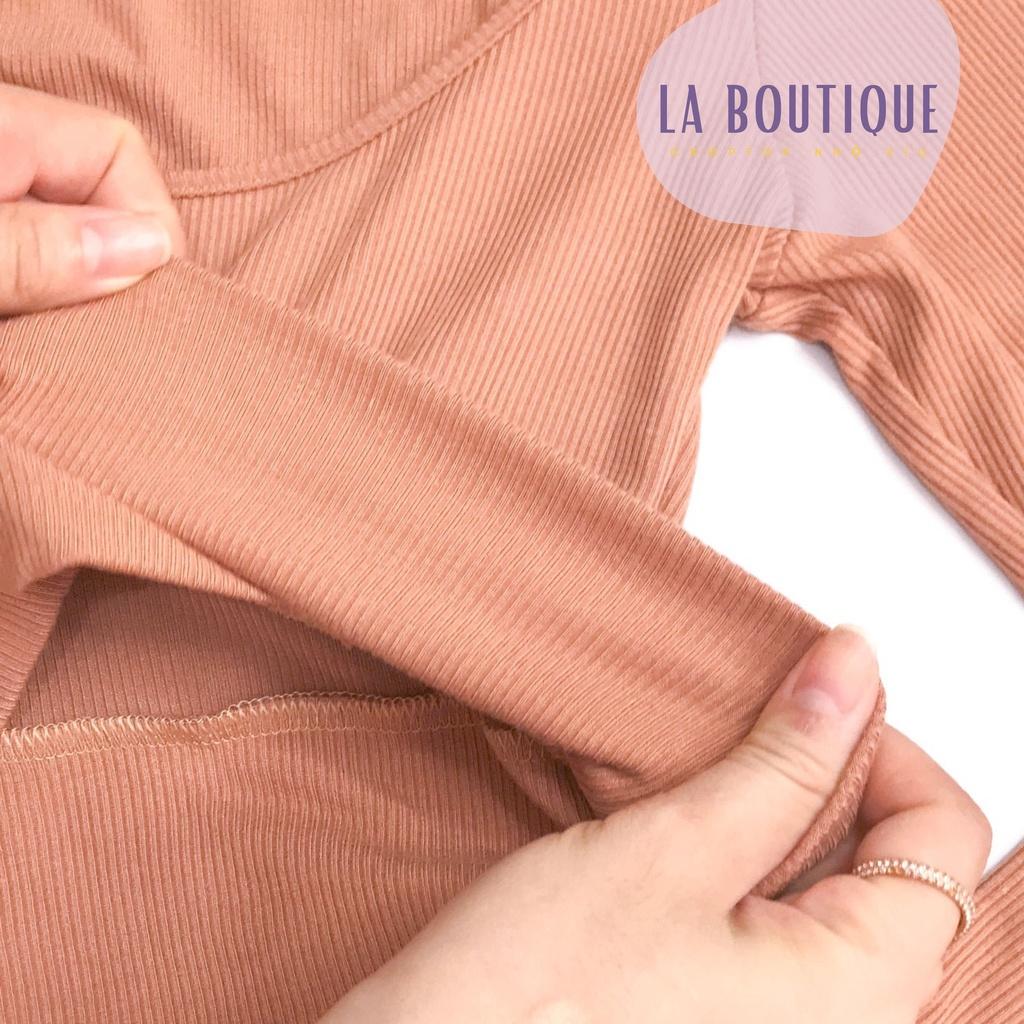 Áo Croptop Nữ Ôm Body Tay Dài Cổ Vuông Khoe Eo LA BOUTIQUE