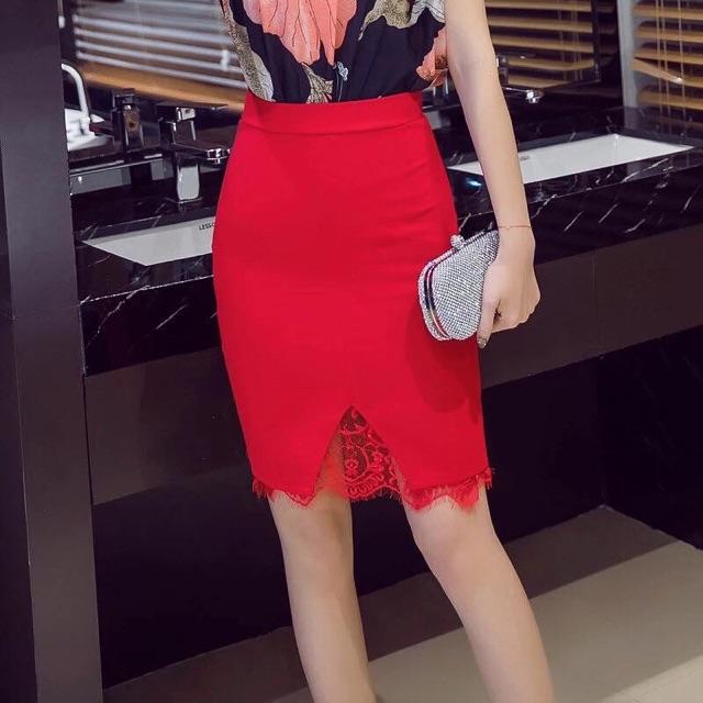 CHÂN VÁY BÚT CHÌ PHỐI REN sẻ trước cực tôn dáng thời trnag công sở