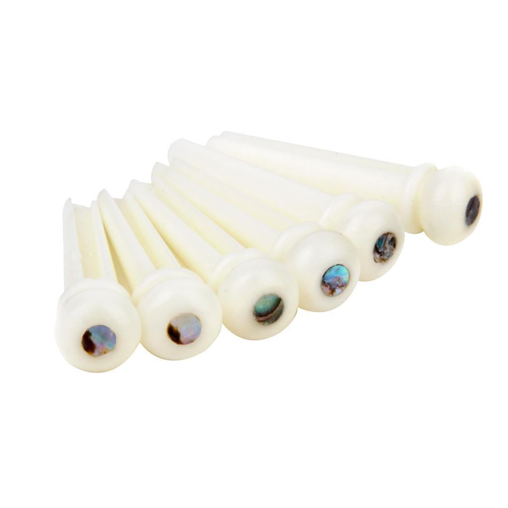 6 Pieces Acoustic Guitar Bone Bridge Pins with Saddle Nut for Guitar Parts
