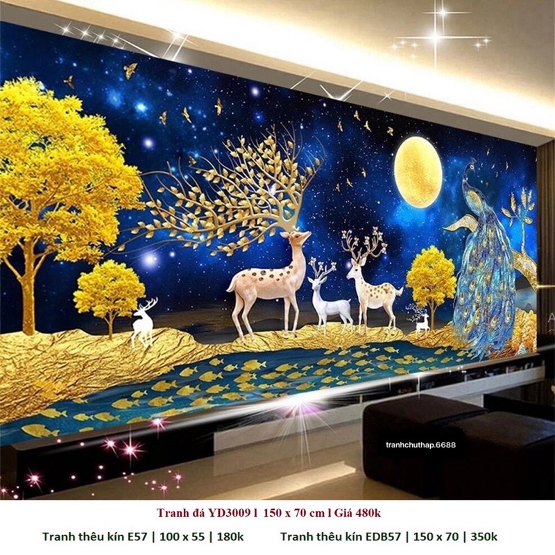 Tranh đính đá Hươu tài lộc Kích thước 100x55cm LV591