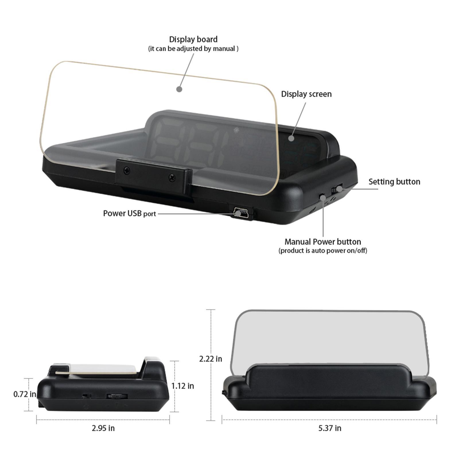 Car HUD Head up Display, Water Temp Alarm, 3D Tired Alarm, Windshield Projector, HUD Projection, Digital Speedometer, for All Cars