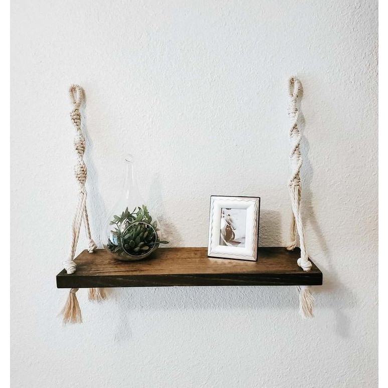 Kệ treo tường kệ gỗ treo dây trang trí macrame handmade 40x15cm